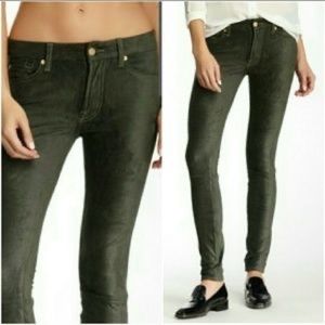 NWT 7 For All Mankind Olive Juniper Green Sueded Skinny Jeans Size 24